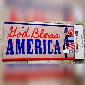 EVERGREEN DOOR MAT GOD BLESS AMERICA SASSAFRAS INSERT NEW BENIFITS CHARITY.